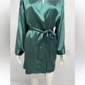 Victoria’s secret Belted Short Kimono Robe Satin Vintage 90s Emerald Jewel Tone